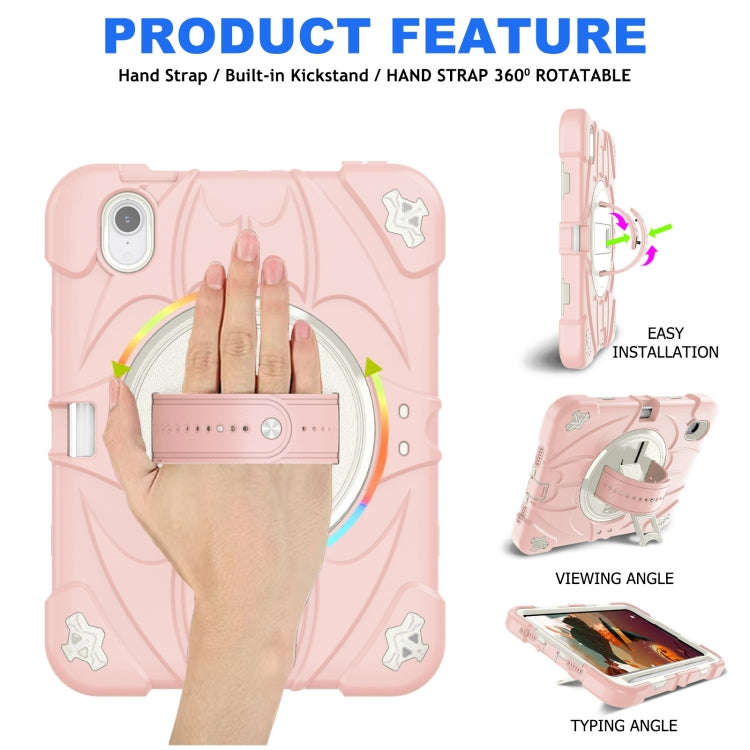 For iPad mini 6 Bat Hand Grip Turntable Stand Tablet Case(Pink White) - iPad mini 6 Cases by PMC Jewellery | Online Shopping South Africa | PMC Jewellery | Buy Now Pay Later Mobicred