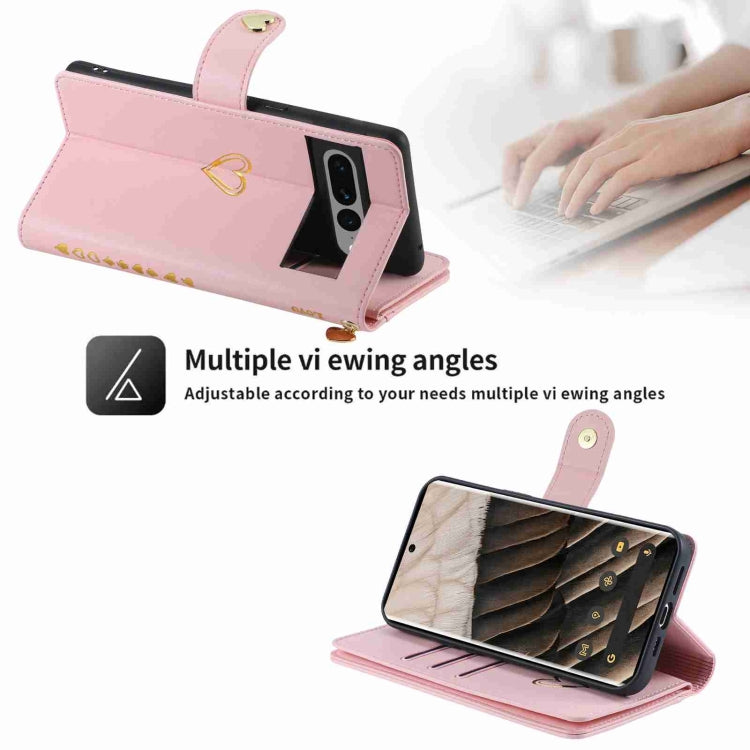 For Google Pixel 7 Pro POLA Love Multi-Card Slots Zipper Wallet Leather Phone Case(Pink) - Google Cases by POLA | Online Shopping South Africa | PMC TechLife | Buy Now Pay Later Mobicred