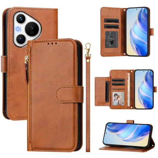 For Huawei Pura 70 Multi-Card Slots Zipper Wallet Leather Phone Case(Brown) - Huawei Cases by PMC Jewellery | Online Shopping South Africa | PMC Jewellery | Buy Now Pay Later Mobicred