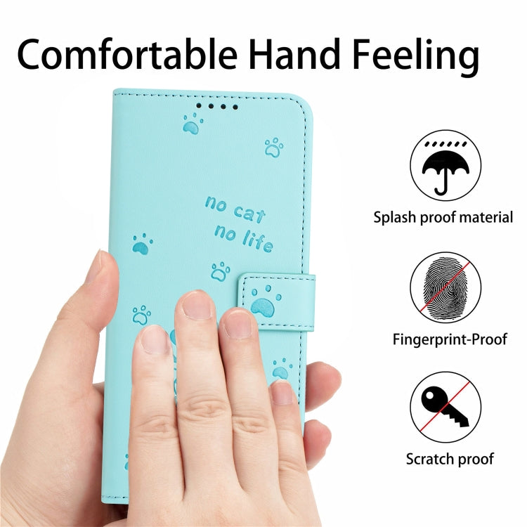 For iPhone 16e Embossed Kitten Phone Leather Case with Lanyard(Mint Green) - iPhone 16e Cases by PMC TechLife | Online Shopping South Africa | PMC TechLife | Buy Now Pay Later Mobicred