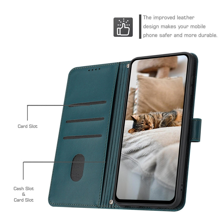 For iPhone 16e Embossed Kitten Phone Leather Case with Lanyard(Dark Green) - iPhone 16e Cases by PMC TechLife | Online Shopping South Africa | PMC TechLife | Buy Now Pay Later Mobicred