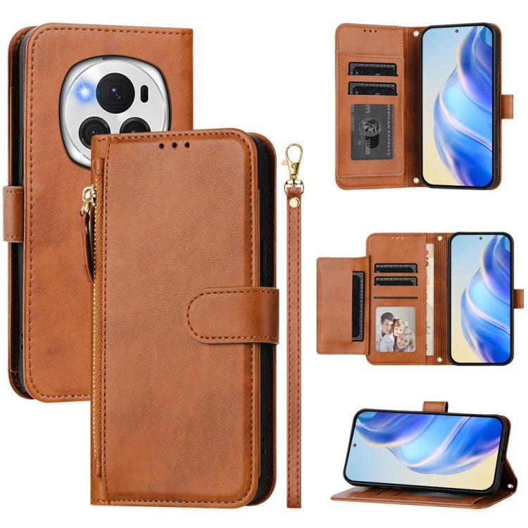 For Honor Magic6 Pro 5G Global Multi-Card Slots Zipper Wallet Leather Phone Case(Brown) - Honor Cases by PMC Jewellery | Online Shopping South Africa | PMC Jewellery | Buy Now Pay Later Mobicred