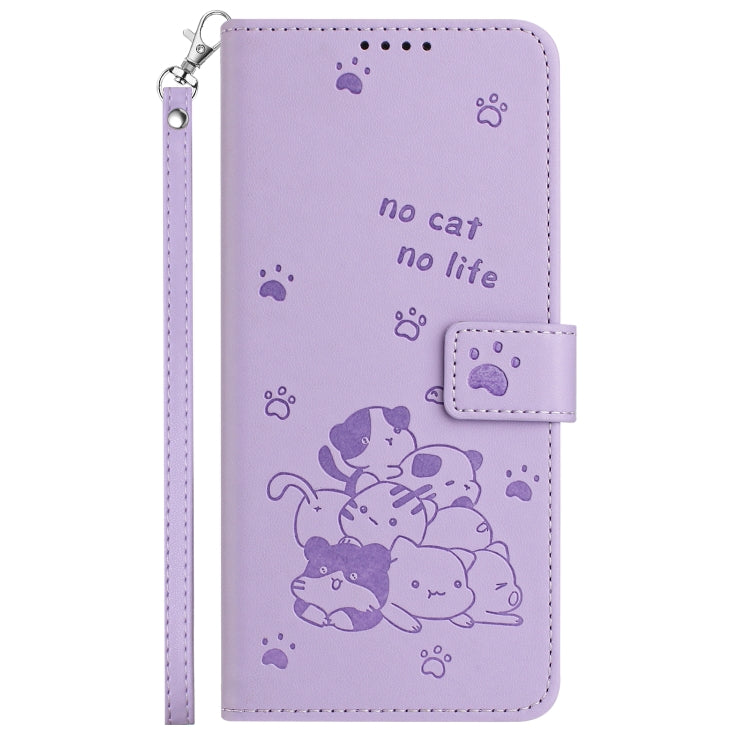 For Samsung Galaxy S25 / S24 5G Embossed Kitten Phone Leather Case with Lanyard(Purple) - Galaxy S24 5G Cases by PMC Jewellery | Online Shopping South Africa | PMC Jewellery | Buy Now Pay Later Mobicred