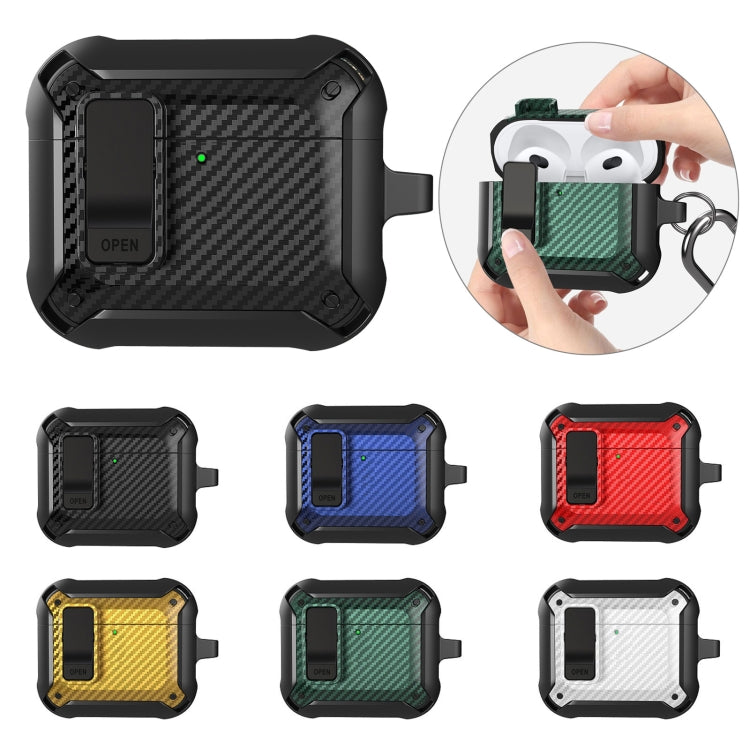 For AirPods 4 Bumblebee Carbon Fiber Shockproof Protective Case with Switch(Blue) - For AirPods 4 by PMC Jewellery | Online Shopping South Africa | PMC Jewellery | Buy Now Pay Later Mobicred