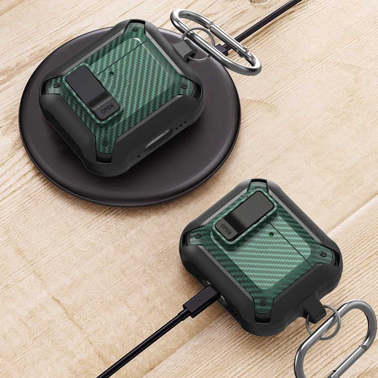 For AirPods 4 Bumblebee Carbon Fiber Shockproof Protective Case with Switch(Blue) - For AirPods 4 by PMC Jewellery | Online Shopping South Africa | PMC Jewellery | Buy Now Pay Later Mobicred