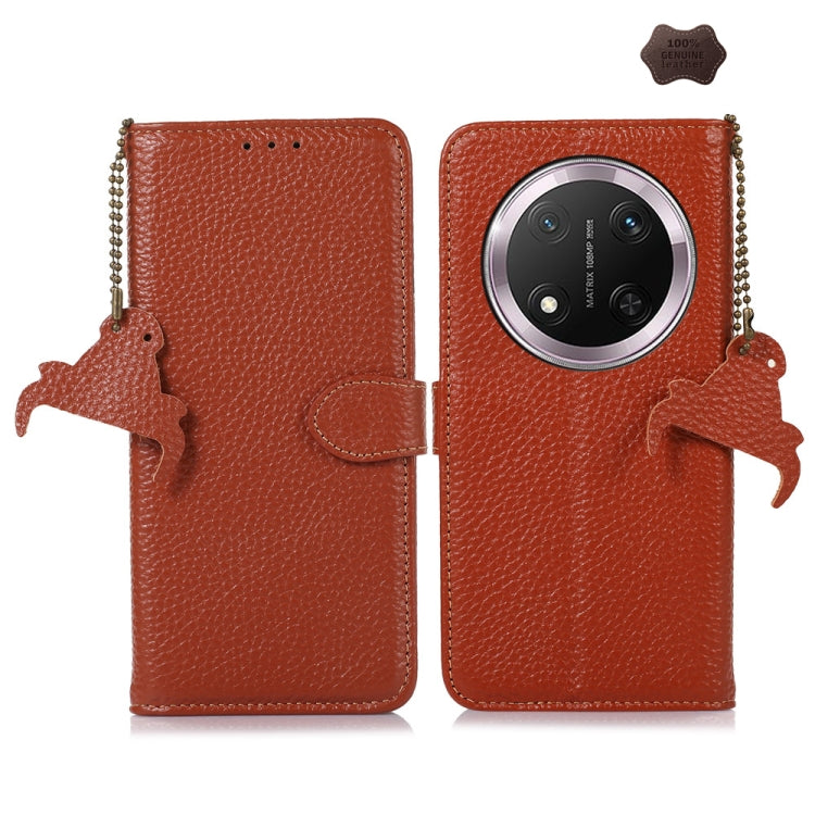 For Honor X9c Genuine Leather Litchi Texture RFID Leather Phone Case(Coffee) - Honor Cases by PMC TechLife | Online Shopping South Africa | PMC TechLife | Buy Now Pay Later Mobicred