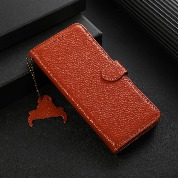 For Honor X9c Genuine Leather Litchi Texture RFID Leather Phone Case(Coffee) - Honor Cases by PMC TechLife | Online Shopping South Africa | PMC TechLife | Buy Now Pay Later Mobicred