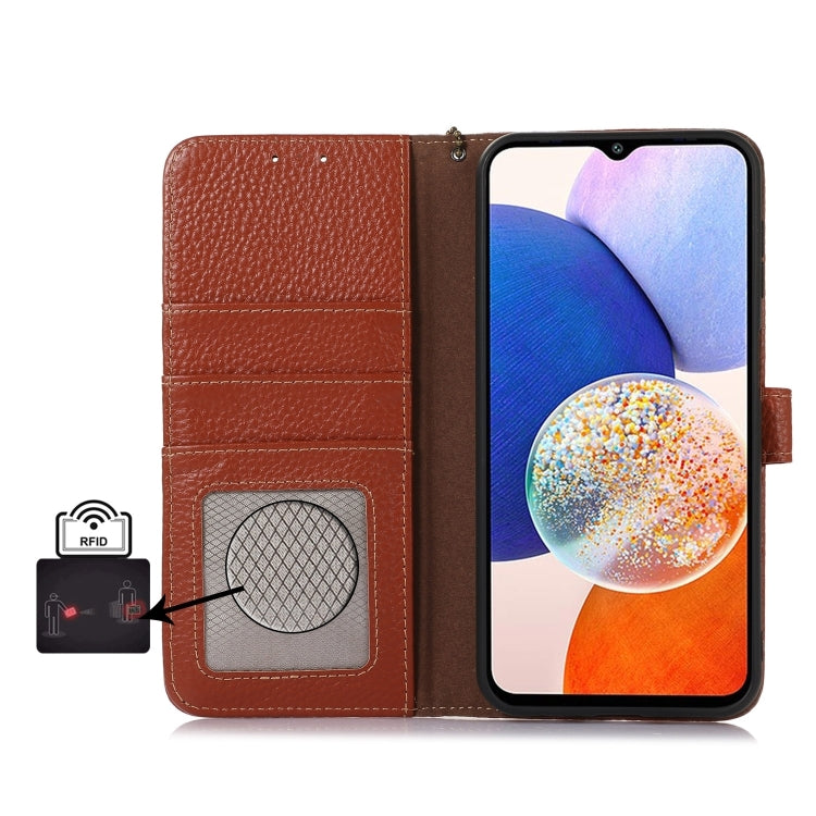 For Honor X9c Genuine Leather Litchi Texture RFID Leather Phone Case(Coffee) - Honor Cases by PMC TechLife | Online Shopping South Africa | PMC TechLife | Buy Now Pay Later Mobicred