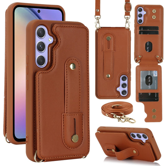 For Samsung Galaxy S25+ 5G Wristband Vertical Flip Wallet Back Cover Phone Case with Long Lanyard(Brown) - Galaxy S25+ 5G Cases by PMC Jewellery | Online Shopping South Africa | PMC Jewellery | Buy Now Pay Later Mobicred