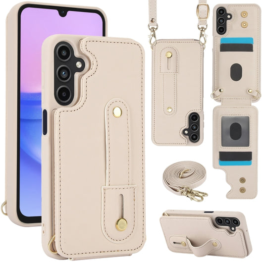 For Samsung Galaxy S25+ 5G Wristband Vertical Flip Wallet Back Cover Phone Case with Long Lanyard(White) - Galaxy S25+ 5G Cases by PMC Jewellery | Online Shopping South Africa | PMC Jewellery | Buy Now Pay Later Mobicred