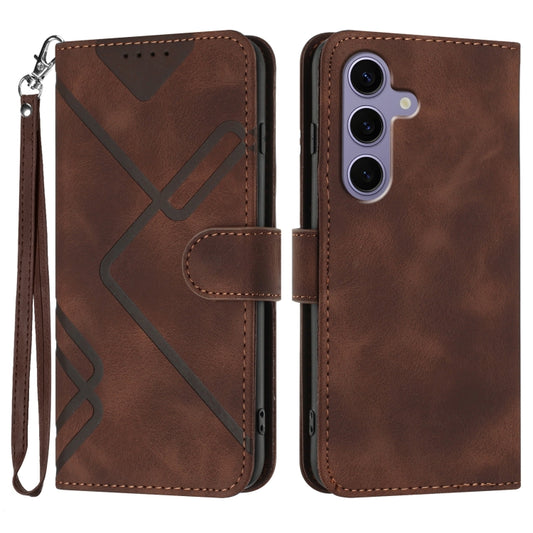 For Samsung Galaxy S25 5G Line Pattern Skin Feel Leather Phone Case(Coffee) - Galaxy S25 5G Cases by PMC Jewellery | Online Shopping South Africa | PMC Jewellery | Buy Now Pay Later Mobicred