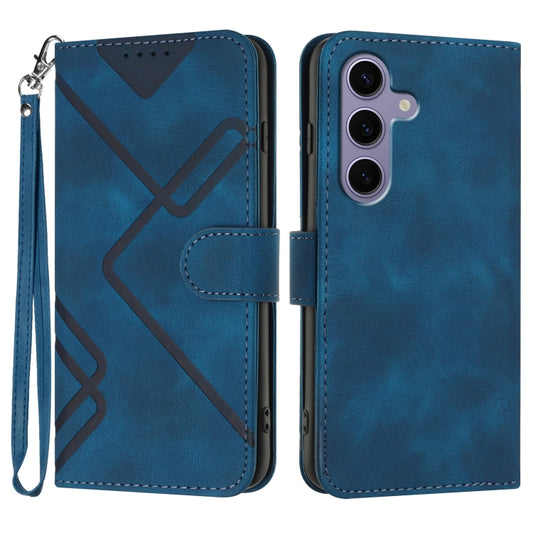 For Samsung Galaxy S25 5G Line Pattern Skin Feel Leather Phone Case(Royal Blue) - Galaxy S25 5G Cases by PMC Jewellery | Online Shopping South Africa | PMC Jewellery | Buy Now Pay Later Mobicred