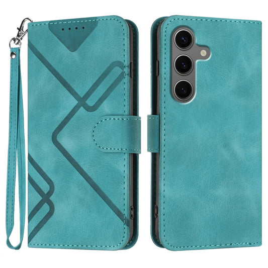 For Samsung Galaxy S25+ 5G Line Pattern Skin Feel Leather Phone Case(Light Blue) - Galaxy S25+ 5G Cases by PMC Jewellery | Online Shopping South Africa | PMC Jewellery | Buy Now Pay Later Mobicred