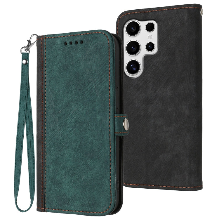 For Samsung Galaxy S25 Ultra 5G Side Buckle Double Fold Hand Strap Leather Phone Case(Dark Green) - free shipping - PMC Jewellery - Order now!