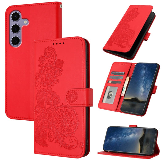 For Samsung Galaxy S25 5G Datura Flower Embossed Flip Leather Phone Case(Red) - Galaxy S25 5G Cases by PMC Jewellery | Online Shopping South Africa | PMC Jewellery | Buy Now Pay Later Mobicred