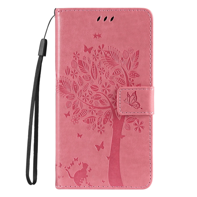 For Samsung Galaxy S25+ / S24+ 5G Tree & Cat Embossed Pattern Flip Leather Phone Case(Pink) - Galaxy S25+ 5G Cases by PMC Jewellery | Online Shopping South Africa | PMC Jewellery | Buy Now Pay Later Mobicred