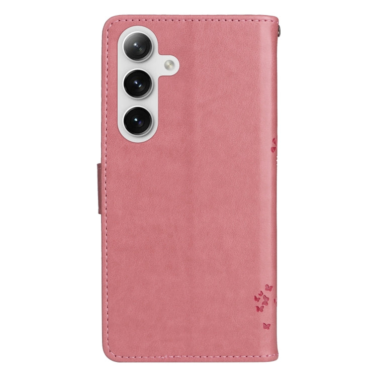 For Samsung Galaxy S25+ / S24+ 5G Tree & Cat Embossed Pattern Flip Leather Phone Case(Pink) - Galaxy S25+ 5G Cases by PMC Jewellery | Online Shopping South Africa | PMC Jewellery | Buy Now Pay Later Mobicred