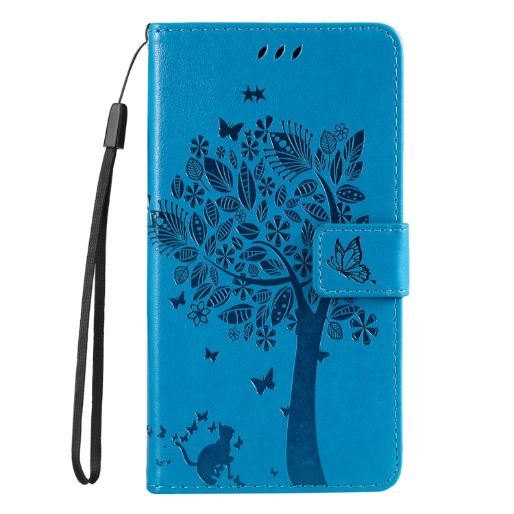 For Samsung Galaxy S25+ / S24+ 5G Tree & Cat Embossed Pattern Flip Leather Phone Case(Blue) - free shipping - PMC Jewellery - Order now!