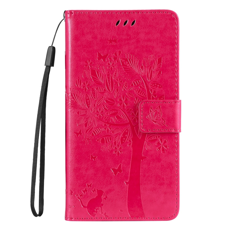 For Samsung Galaxy S25 Ultra 5G Tree & Cat Embossed Pattern Flip Leather Phone Case(Rose Red) - Galaxy S25 Ultra 5G Cases by PMC TechLife | Online Shopping South Africa | PMC TechLife | Buy Now Pay Later Mobicred