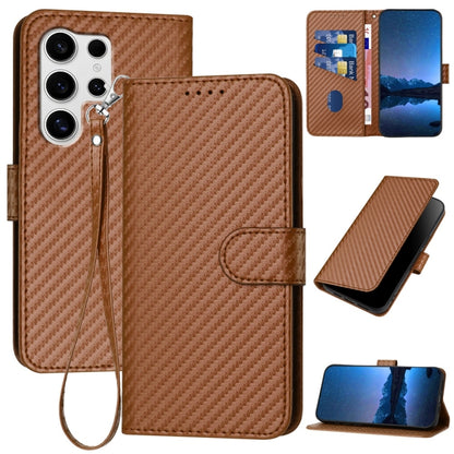 For Samsung Galaxy S25 Ultra 5G YX0070 Carbon Fiber Buckle Leather Phone Case with Lanyard(Coffee) - Galaxy S25 Ultra 5G Cases by PMC Jewellery | Online Shopping South Africa | PMC Jewellery | Buy Now Pay Later Mobicred