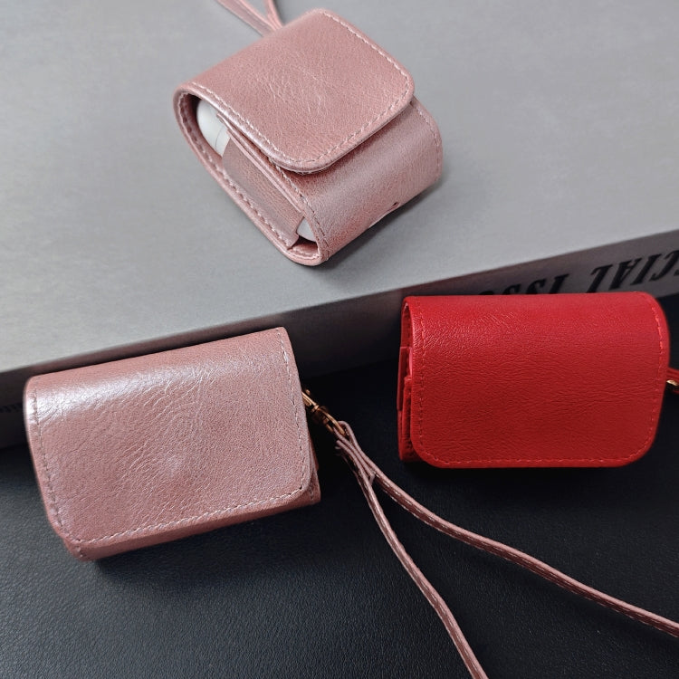 For AirPods Pro Cowhide Texture PU Headset Shockproof Case(Pink) - For AirPods Pro by PMC Jewellery | Online Shopping South Africa | PMC Jewellery | Buy Now Pay Later Mobicred