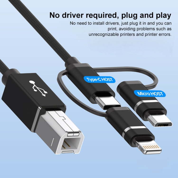 3 in 1 8 Pin, Type-C, Micro USB to USB-B MIDI Instruments Printer Cable, Length: 1m, Length:1m(Red) - Multifunction Cable by PMC Jewellery | Online Shopping South Africa | PMC Jewellery | Buy Now Pay Later Mobicred