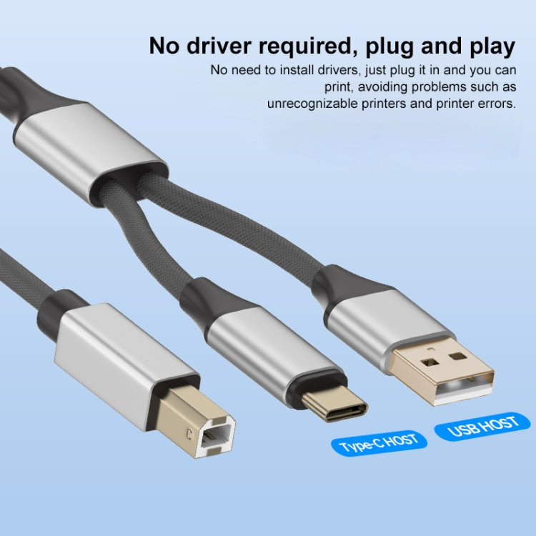 2 in 1 Type-C and USB-A to USB-B MIDI Instruments Printer Cable, Length: 1m, Length:1m(Black Gold) - Multifunctional Cable by PMC Jewellery | Online Shopping South Africa | PMC Jewellery | Buy Now Pay Later Mobicred