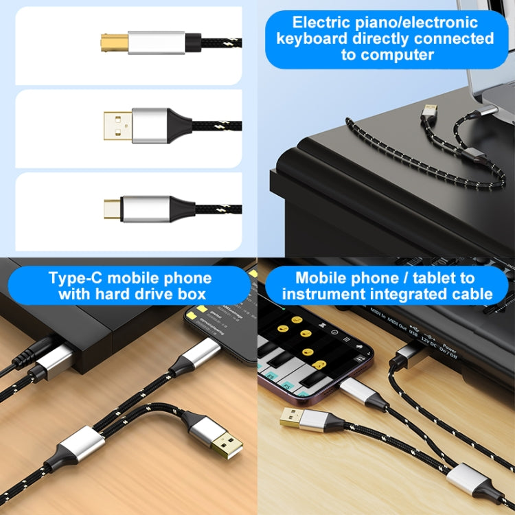 2 in 1 Type-C and USB-A to USB-B MIDI Instruments Printer Cable, Length: 1m, Length:1m(Black Gold) - Multifunctional Cable by PMC Jewellery | Online Shopping South Africa | PMC Jewellery | Buy Now Pay Later Mobicred