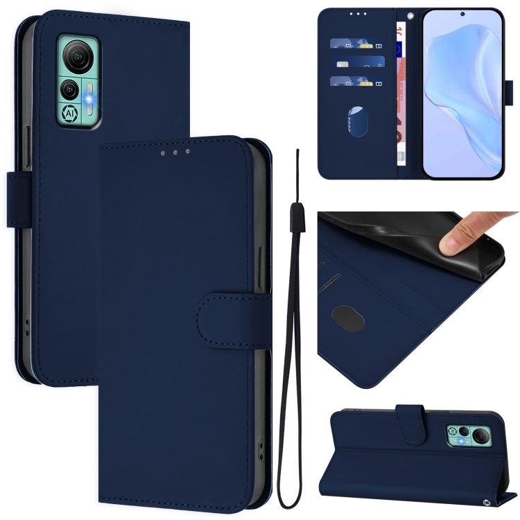 For Ulefone Note 14 Skin Feel Solid Color Leather Phone Case with Lanyard(Navy Blue) - free shipping - PMC Jewellery - Order now!