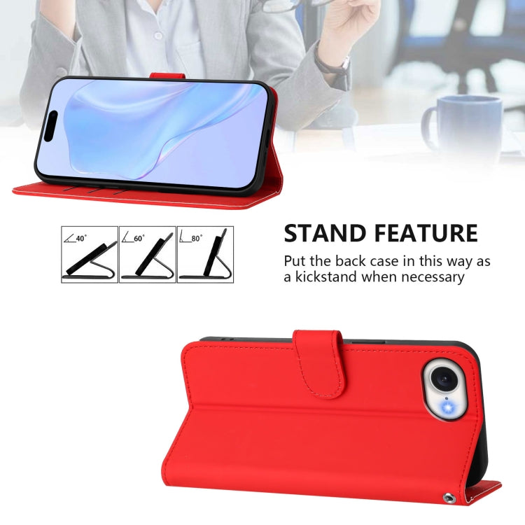 For iPhone 16e Skin Feel Solid Color Leather Phone Case with Lanyard(Red) - iPhone 16e Cases by PMC TechLife | Online Shopping South Africa | PMC TechLife | Buy Now Pay Later Mobicred