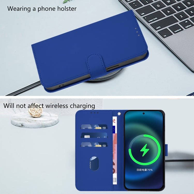 For iPhone 16e Skin Feel Solid Color Leather Phone Case with Lanyard(Dark Blue) - iPhone 16e Cases by PMC TechLife | Online Shopping South Africa | PMC TechLife | Buy Now Pay Later Mobicred