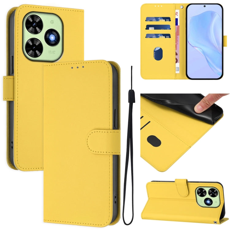 For Tecno Spark Go 2024 4G Skin Feel Solid Color Leather Phone Case with Lanyard(Lemon Yellow) - Tecno Cases by PMC Jewellery | Online Shopping South Africa | PMC Jewellery | Buy Now Pay Later Mobicred