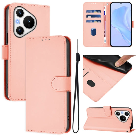 For Huawei Pura 70 Skin Feel Solid Color Leather Phone Case with Lanyard(Pink) - Huawei Cases by PMC Jewellery | Online Shopping South Africa | PMC Jewellery | Buy Now Pay Later Mobicred