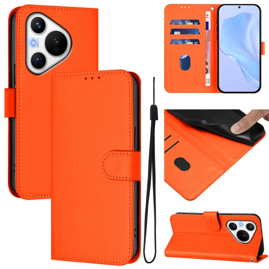 For Huawei Pura 70 Skin Feel Solid Color Leather Phone Case with Lanyard(Orange) - Huawei Cases by PMC Jewellery | Online Shopping South Africa | PMC Jewellery | Buy Now Pay Later Mobicred