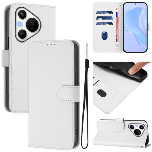 For Huawei Pura 70 Skin Feel Solid Color Leather Phone Case with Lanyard(White) - Huawei Cases by PMC Jewellery | Online Shopping South Africa | PMC Jewellery | Buy Now Pay Later Mobicred