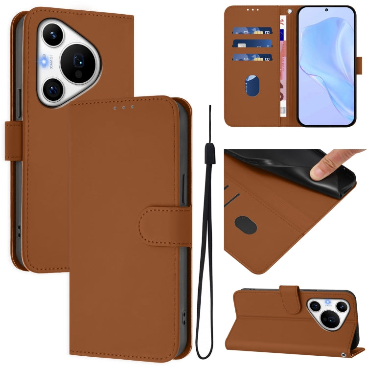 For Huawei Pura 70 Pro / 70 Pro+ Skin Feel Solid Color Leather Phone Case with Lanyard(Brown) - Huawei Cases by PMC Jewellery | Online Shopping South Africa | PMC Jewellery | Buy Now Pay Later Mobicred