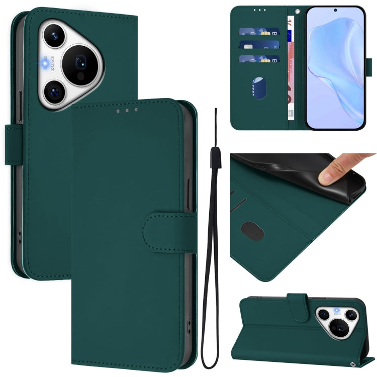 For Huawei Pura 70 Pro / 70 Pro+ Skin Feel Solid Color Leather Phone Case with Lanyard(Dark Green) - Huawei Cases by PMC Jewellery | Online Shopping South Africa | PMC Jewellery | Buy Now Pay Later Mobicred