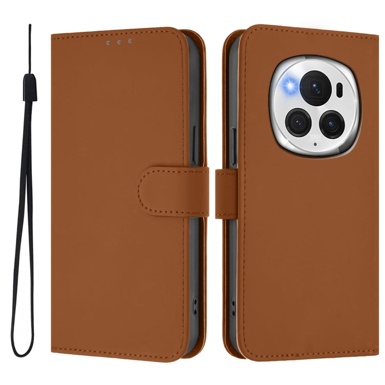 For Honor Magic6 Pro Skin Feel Solid Color Leather Phone Case with Lanyard(Brown) - Honor Cases by PMC Jewellery | Online Shopping South Africa | PMC Jewellery | Buy Now Pay Later Mobicred