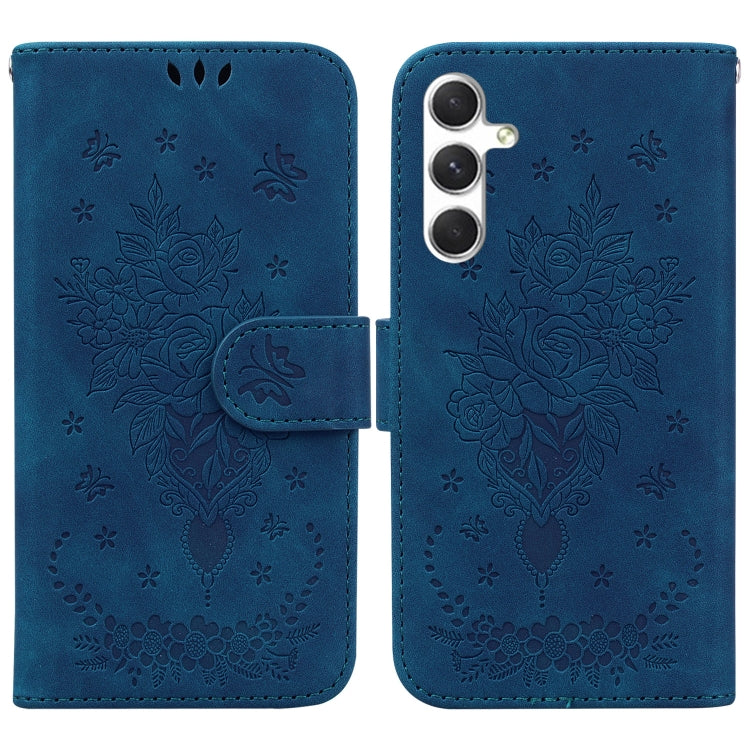 For Samsung Galaxy S25+ 5G Butterfly Rose Embossed Leather Phone Case(Blue) - Galaxy S25+ 5G Cases by PMC TechLife | Online Shopping South Africa | PMC TechLife | Buy Now Pay Later Mobicred