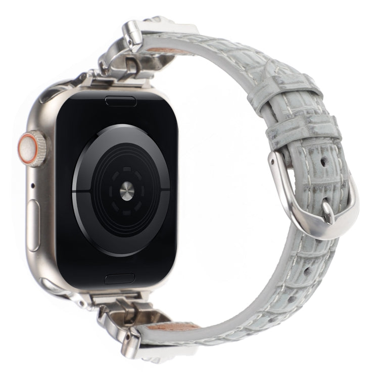 For Apple Watch 46mm / 49mm / 45mm / 44mm Leopard Head Bamboo Texture Leather Watch Band(Silver Grey) - free shipping - PMC TechLife - Order now!