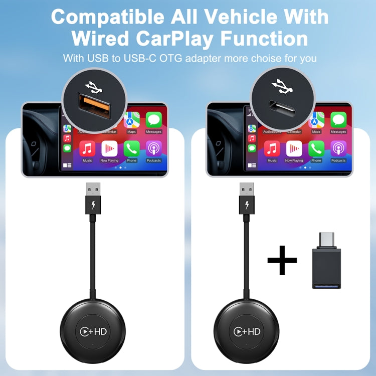 USB and HDMI Wired to Wireless CarPlay Auto Adapter, Specification:Round(Black) - free shipping - PMC Jewellery - Order now!