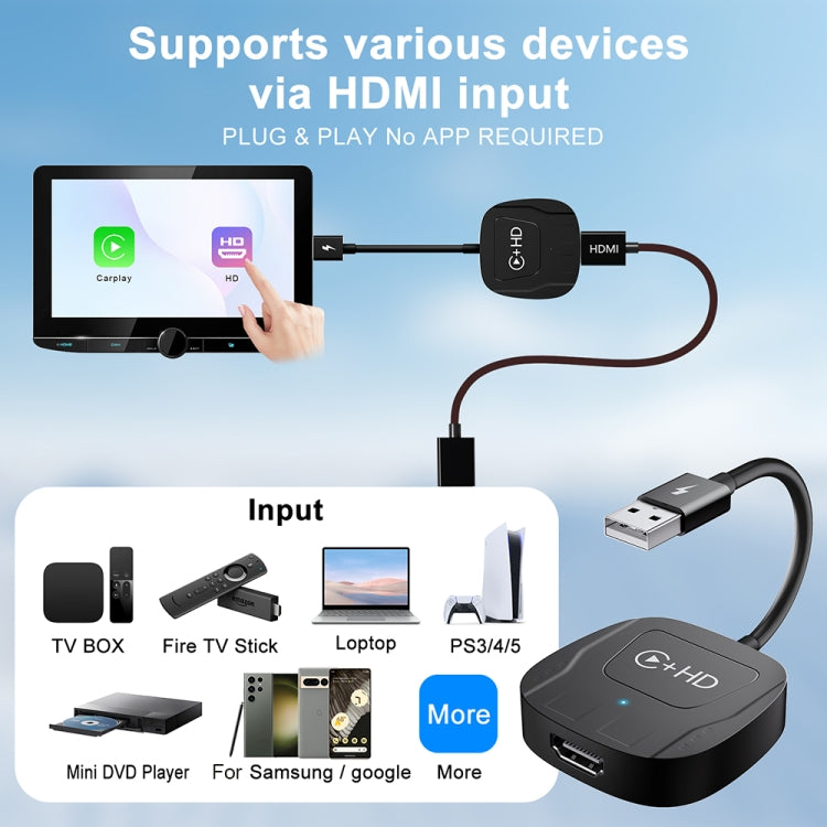USB and HDMI Wired to Wireless CarPlay Auto Adapter, Specification:Square(White) - free shipping - PMC Jewellery - Order now!