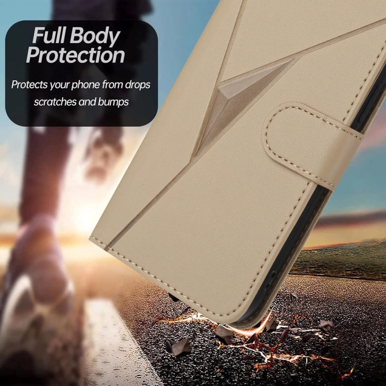 For iPhone 16e Triangle Pattern Buckle Clasp Leather Phone Case(Gold) - iPhone 16e Cases by PMC TechLife | Online Shopping South Africa | PMC TechLife | Buy Now Pay Later Mobicred