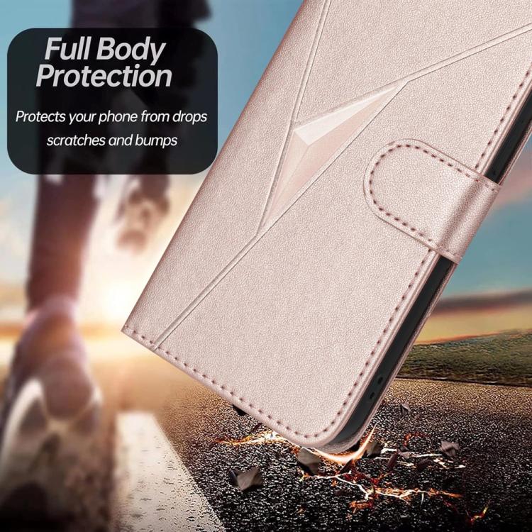 For iPhone 17 Air Triangle Pattern Buckle Clasp Leather Phone Case(Rose Gold) - free shipping - PMc TechLife - Order now!