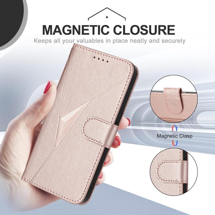 For iPhone 17 Pro Max Triangle Pattern Buckle Clasp Leather Phone Case(Rose Gold) - free shipping - PMc TechLife - Order now!