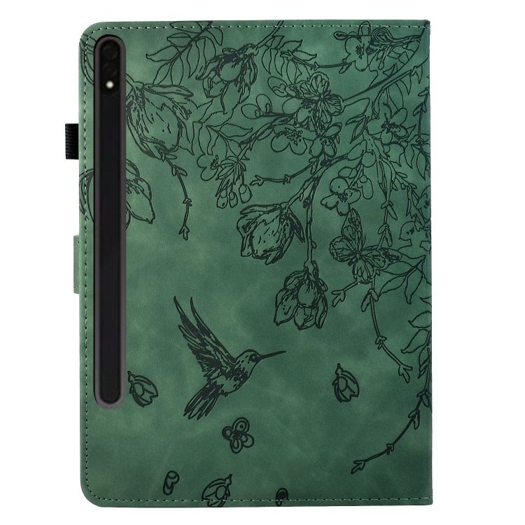 For Samsung Galaxy Tab S9 Flowers and Bird Embossed Smart Leather Tablet Case(Green) - Galaxy Tab S9 Cases by PMC Jewellery | Online Shopping South Africa | PMC Jewellery | Buy Now Pay Later Mobicred