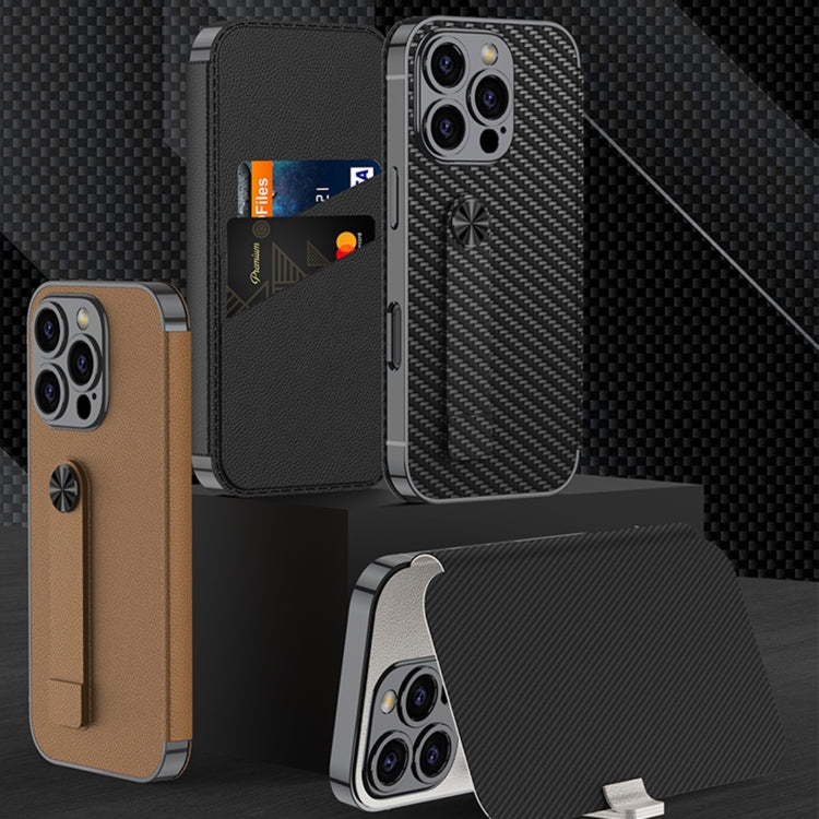 For iPhone 16 Pro Max GKK Plating Phantom Flip Leather MagSafe Phone Case(Carbon Fiber) - iPhone 16 Pro Max Cases by GKK | Online Shopping South Africa | PMC Jewellery | Buy Now Pay Later Mobicred