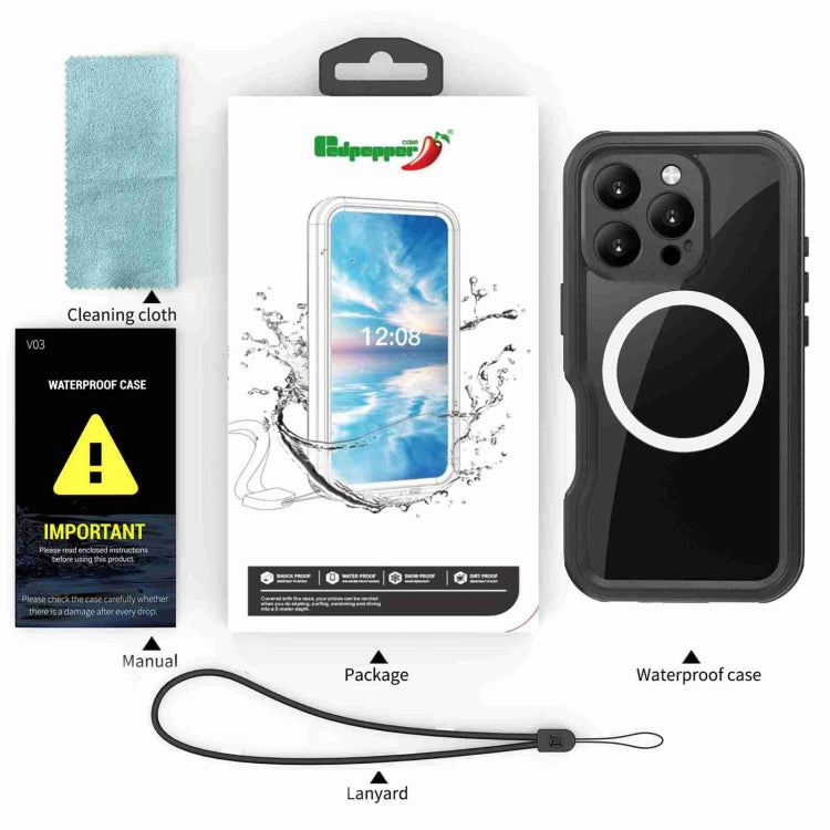 For iPhone 16 Pro RedPepper IP68 Waterproof Triple-proof MagSafe Phone Case(Black) - iPhone 16 Pro Cases by RedPepper | Online Shopping South Africa | PMC Jewellery | Buy Now Pay Later Mobicred