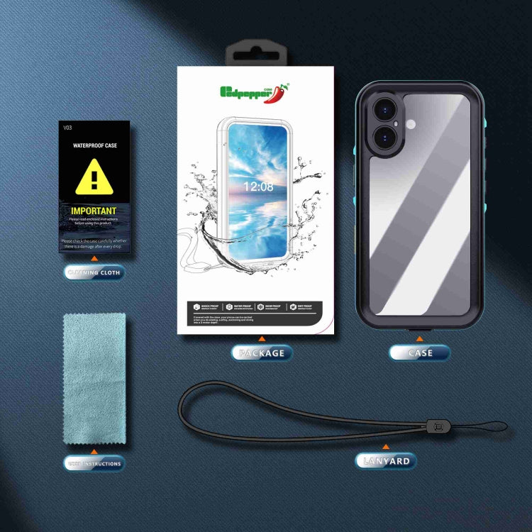 For iPhone 16 RedPepper Transparent Dot IP68 Waterproof Triple-proof Phone Case(Black Blue) - iPhone 16 Cases by RedPepper | Online Shopping South Africa | PMC Jewellery | Buy Now Pay Later Mobicred