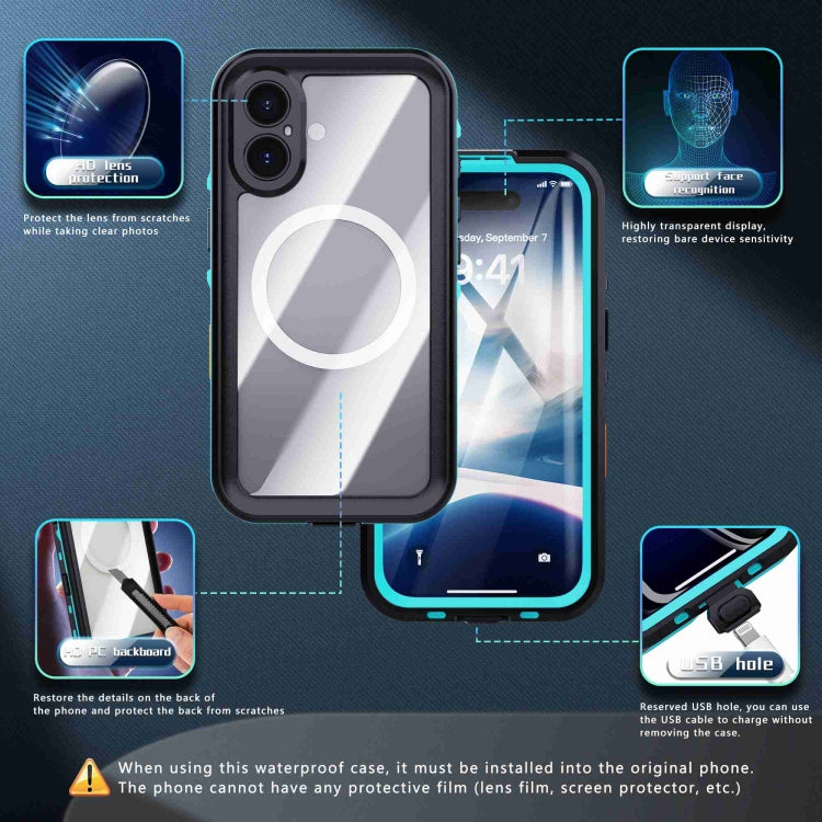 For iPhone 16 Plus RedPepper Transparent Dot IP68 Waterproof Triple-proof MagSafe Phone Case(Black Blue) - iPhone 16 Plus Cases by RedPepper | Online Shopping South Africa | PMC Jewellery | Buy Now Pay Later Mobicred